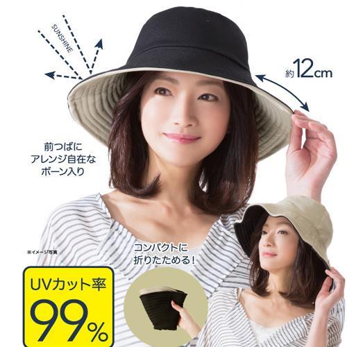 日本sunfamily 抗UV可折邊兩面防曬帽(黑/米  )