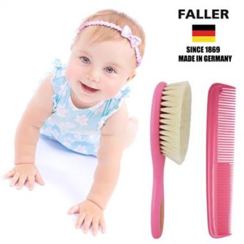 【德國FALLER芙樂梳具刷具】山羊 溫和 寶寶 嬰兒用髮梳加齒梳 (粉紅色套裝)