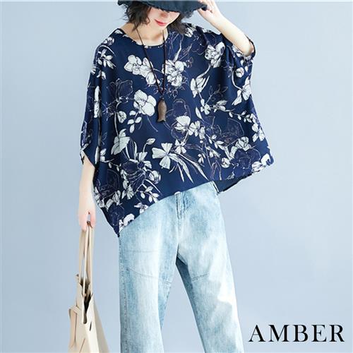 【Amber】日韓花漾時尚雪紡印花圓領上衣