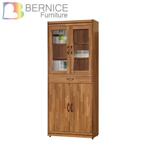 Bernice-貝斯塔2.8尺四門一抽書櫃/收納櫃-玻璃門