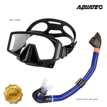 AQUATEC SN-300 乾式潛水呼吸管+MK-355N 無框貼臉側邊視窗潛水面鏡 優惠組( PG CITY )