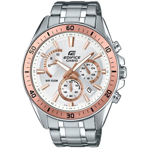 CASIO EDIFICE 勁速戰將計時賽車男錶-IP金框/白(EFR-552D-7A)