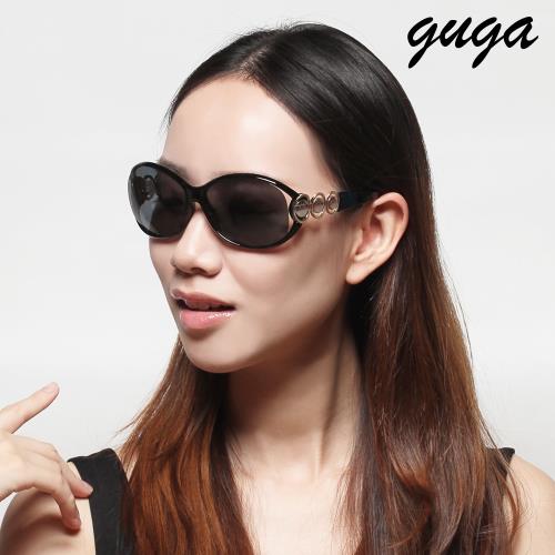  [GUGA]優雅黑框金屬刻字圓形簍空偏光UV400太陽眼鏡墨鏡-N452-黑框灰片