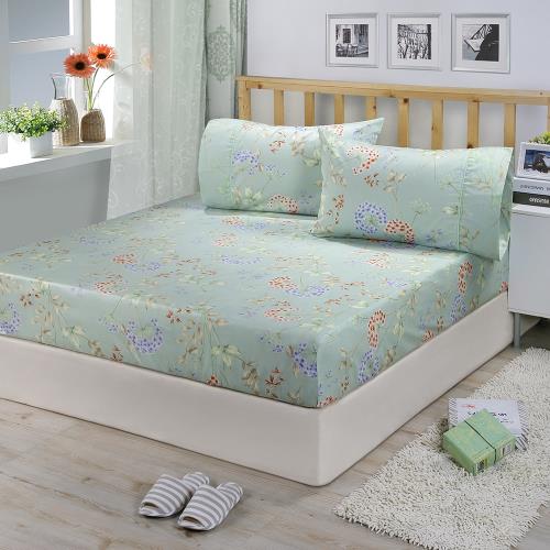 FITNESS 精梳棉加大床包+枕套三件組-芙若拉(綠)