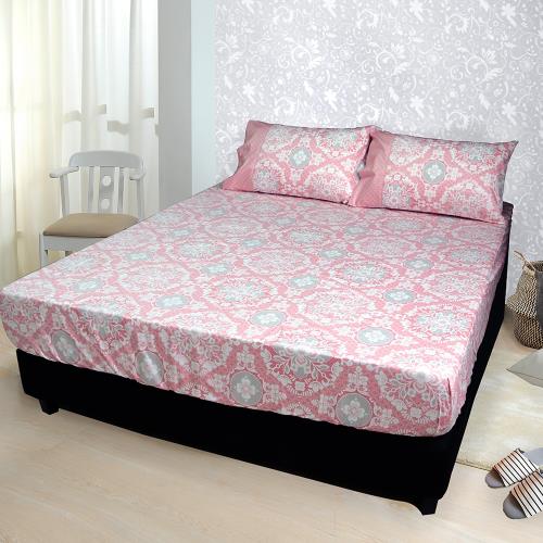 FITNESS 精梳棉加大床包+枕套三件組-尊爵貴族(粉)