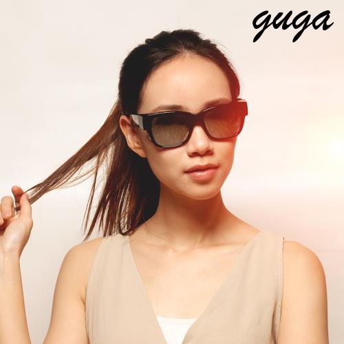 [GUGA]簡約中性時尚偏光掛套式太陽眼鏡墨鏡-J1306-1-10-黑框白水銀片