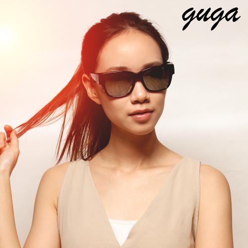 [GUGA]粗框經典黑中性時尚偏光掛套式太陽眼鏡墨鏡-J1314-1-10-黑框白水銀片