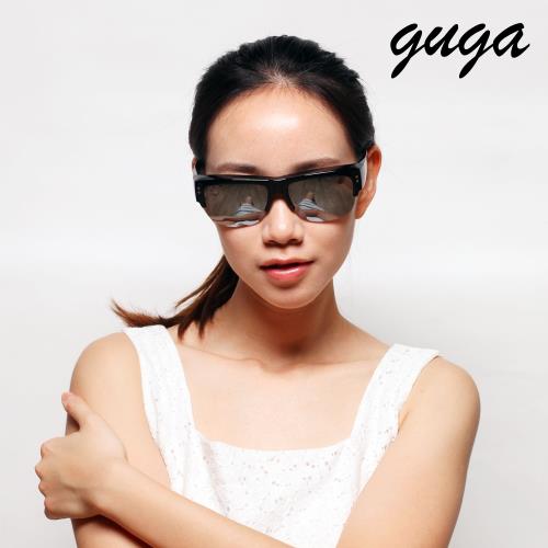 [GUGA]半框時尚偏光水銀片掛套式太陽眼鏡墨鏡-J1319-1-10-黑框白水銀片