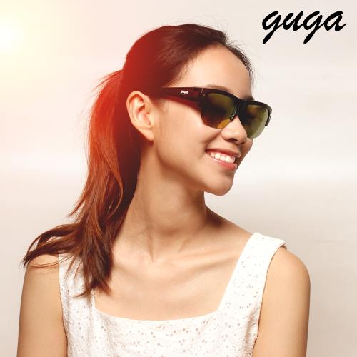[GUGA]半框時尚電鍍款偏光掛套式太陽眼鏡墨鏡-J1319-S6-3-砂紫框紅水銀片