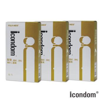 ICONDOM艾康頓 保險套 精彩三重奏 三效合一型(12入/盒)3入組
