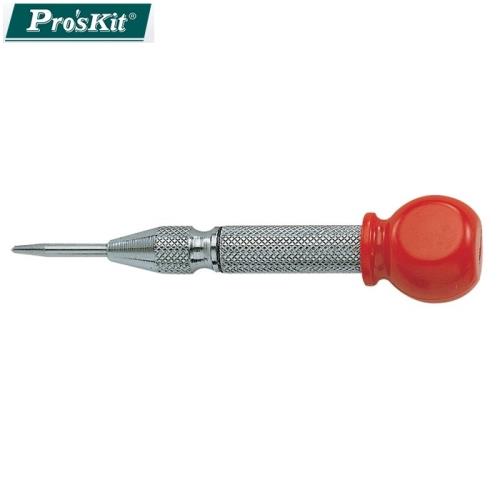 台灣寶工ProsKit半自動紅頭中心衝撞針鑽頭8PK-H081(內彈簧衝擊沖孔;尖端HSS高速鋼/硬度58~60°)手撚沖子打孔適汔車安全擊碎玻璃用