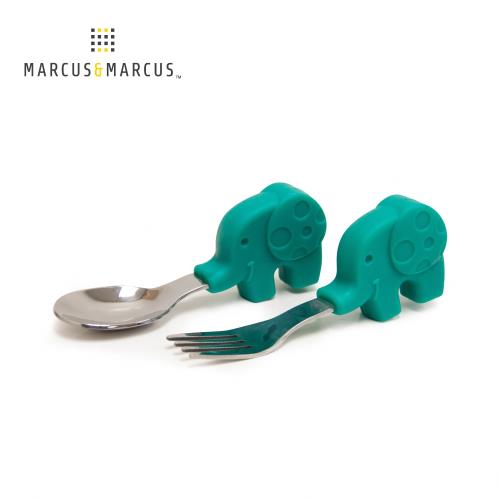 【MARCUS&MARCUS】 動物樂園寶寶手握訓練叉匙-大象(綠)