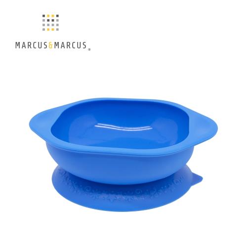 【MARCUS&MARCUS】動物樂園矽膠防漏幼兒學習吸盤碗-河馬(藍)