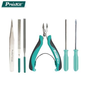 臺灣Proskit寶工模型專用工具組PK-601(含不銹鋼斜口鉗.鉻鉬鋼彩條十字起子.一字起子.不銹鋼防磁瘦尖鑷子.鑽石扁平挫刀.平口挫刀.收納盒)