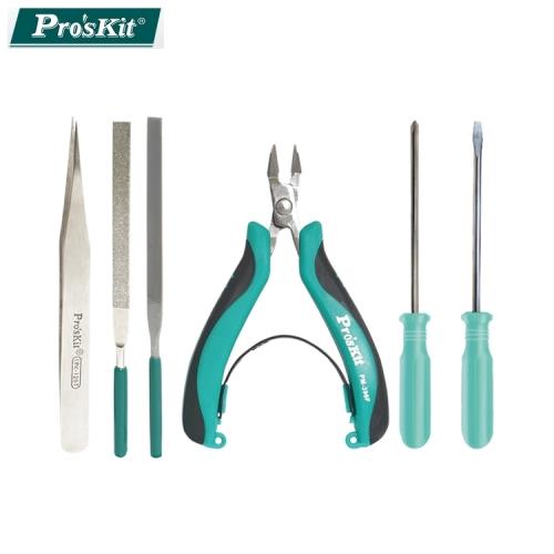 台灣Proskit寶工模型專用工具組PK-601(含不銹鋼斜口鉗.鉻鉬鋼彩條十字起子.一字起子.不銹鋼防磁瘦尖鑷子.鑽石扁平挫刀.平口挫刀.收納盒)