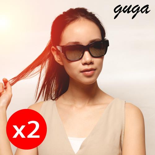 [GUGA](超值二件組)粗框經典黑中性時尚偏光掛套式太陽眼鏡墨鏡-J1314-1-10-黑框白水銀片