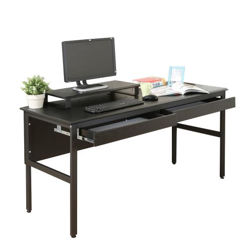 DFhouse    頂楓150公分電腦辦公桌+2抽屜+桌上架-黑橡木色