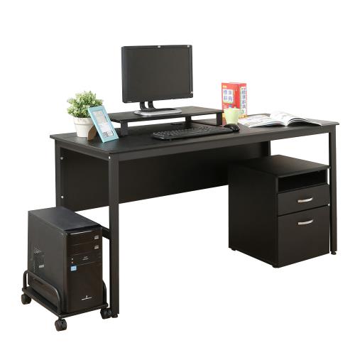 DFhouse    頂楓150公分電腦辦公桌+主機架+活動櫃+桌上架 -黑橡木色