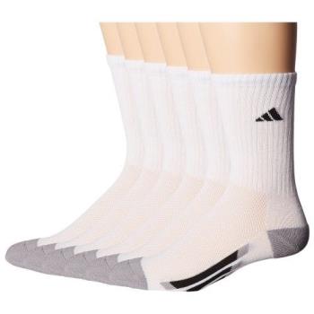 Adidas 2018學童時尚白色中统色塊運動襪6入組