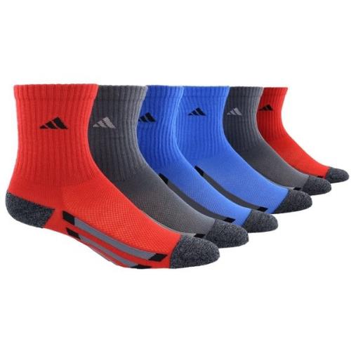 Adidas 2018學童時尚1/4高紅灰藍色運動短襪混搭6入組 