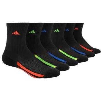 Adidas 2018學童時尚1/4高彩標條黑色運動短襪混搭6入組
