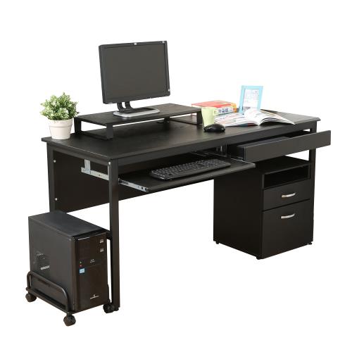 DFhouse   頂楓150公分電腦辦公桌+1抽屜+1鍵盤+主機架+活動櫃+桌上架(大全配)-黑橡木色