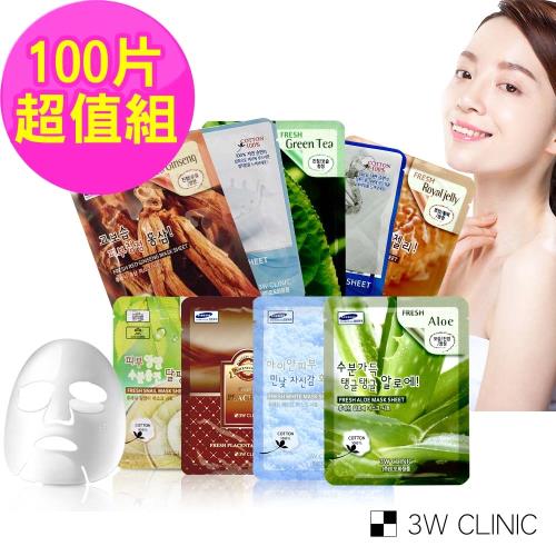 韓國3W CLINIC 100%純棉保濕面膜100片超值組|3W CLINIC