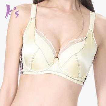 Ks凱恩絲 緞面蝴蝶結專利蠶絲機能爆乳AB罩杯內衣 黃(M09-2)