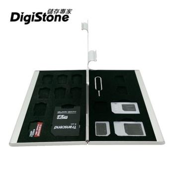 DigiStone 手機SIM轉卡四合一套件+雙層超薄型Slim鋁合金1SD+8TF+SIM卡收納盒銀色