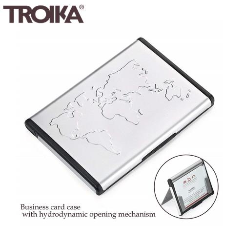 德國TROIKA自立自強桌面站立式名片盒多功能卡夾MR. SLOWHAND WORLD隨身名片匣隨身卡盒CDC96/AL(銀色世界地圖)