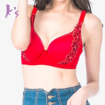 Ks凱恩絲 清新滿版專利蠶絲抑菌機能爆乳內衣 C-E杯 紅色 (M01)