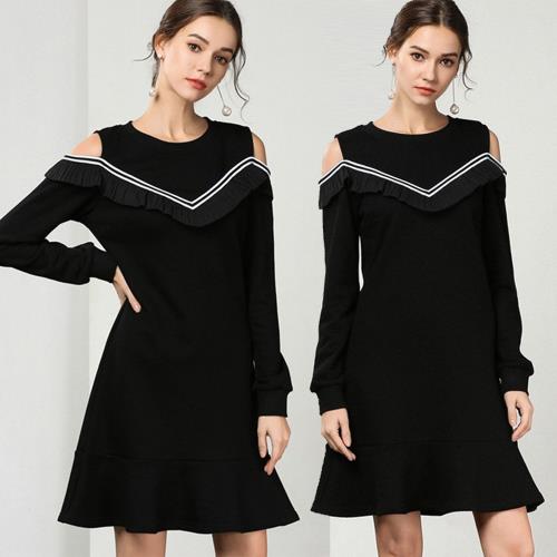 麗質達人 - 79158黑色假二件式洋裝