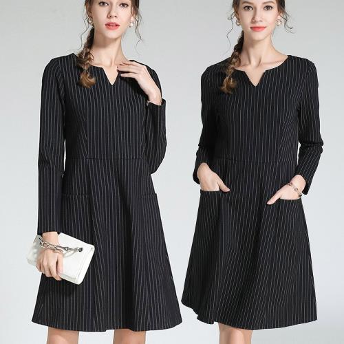 麗質達人 - 3101黑色條紋洋裝