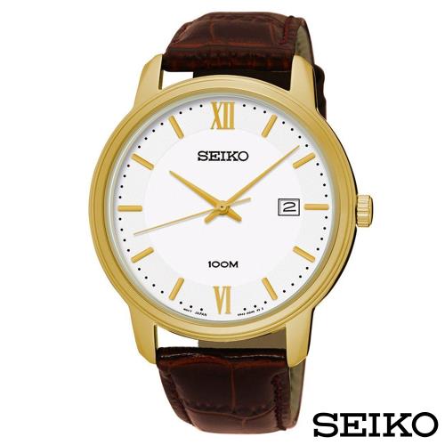 SEIKO精工  簡約風尚壓紋皮帶石英腕錶 SUR226P1