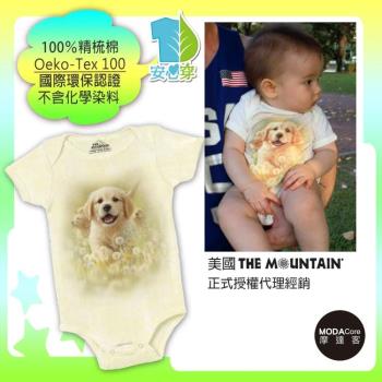 摩達客(預購)美國進口The Mountain 微笑小黃金獵犬 精梳純棉嬰幼兒短袖包屁衣 (國際環保認證天然染料安心穿)