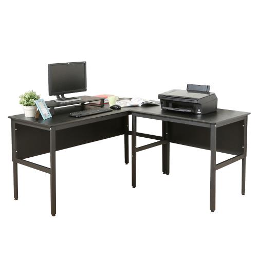 DFhouse       頂楓150+90公分大L型工作桌+桌上架-黑橡木色