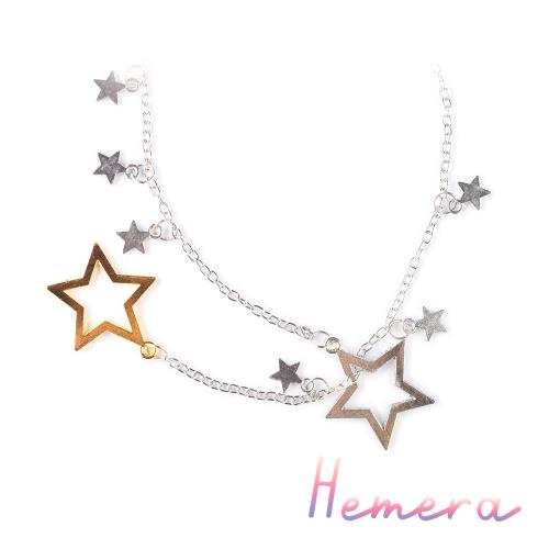 [Hemera]活潑雀躍的水鑽金銀星星項鍊
