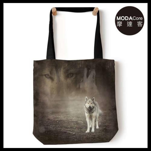 摩達客(預購)美國The Mountain 灰狼凝視 藝術環保托特包