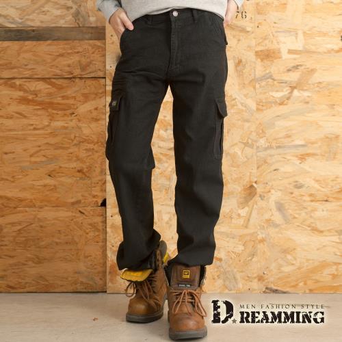 【Dreamming】型男素面多口袋休閒伸縮工作長褲(黑色)