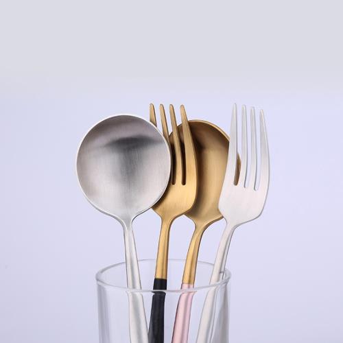 PUSH!餐具不鏽鋼黑金刀叉勺子4件套E109-1