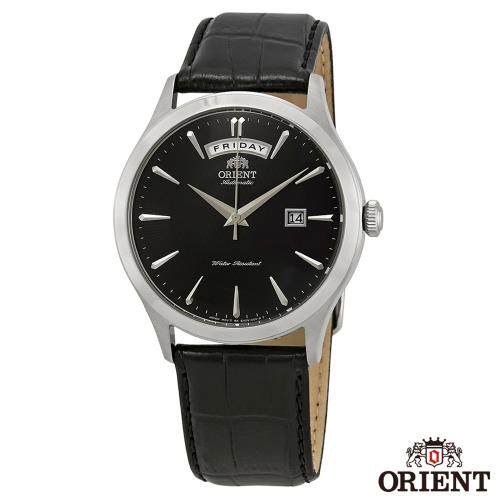 ORIENT東方錶  簡略沉黑自動上鍊機械腕錶-黑面銀框x41mm FEV0V003BH