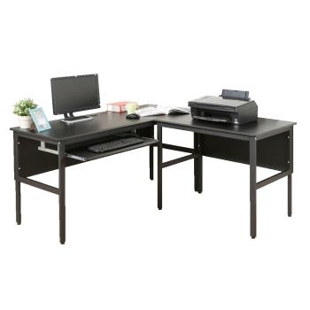 DFhouse  頂楓150+90公分大L型工作桌+1鍵盤電腦桌-黑橡木色