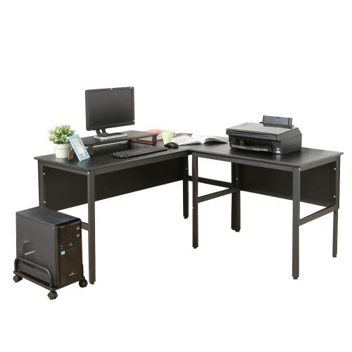 DFhouse       頂楓150+90公分大L型工作桌+主機架+桌上架-黑橡木色