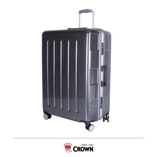CROWN 皇冠 27吋 日本同步款 大容量鋁框拉桿箱-深灰+金鋁線