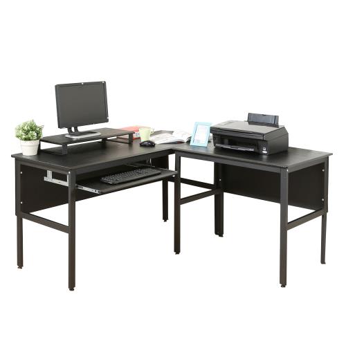 DFhouse     頂楓150+90公分大L型工作桌+1鍵盤+桌上架-黑橡木色