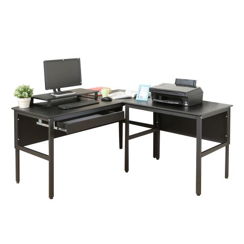 DFhouse     頂楓150+90公分大L型工作桌+1抽屜+桌上架-黑橡木色