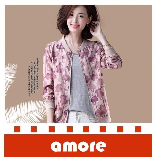 Amore 韓版休閒印花棒球服寬鬆立領短外套