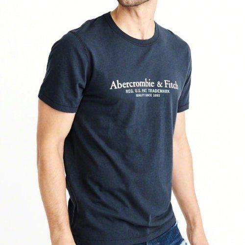 A&F 2018男時尚字母標誌款深藍短袖圓領T恤