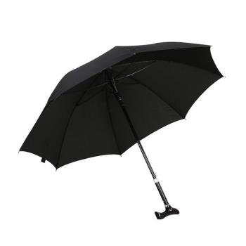 PUSH!戶外用品可調節長短雨傘拐杖傘登山杖(加固型)黑色I74