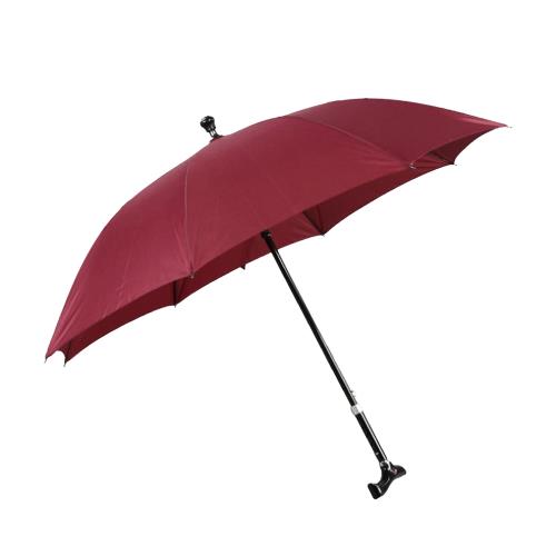 PUSH!戶外用品可調節長短雨傘拐杖傘登山杖(加固型)棗紅色I74-2